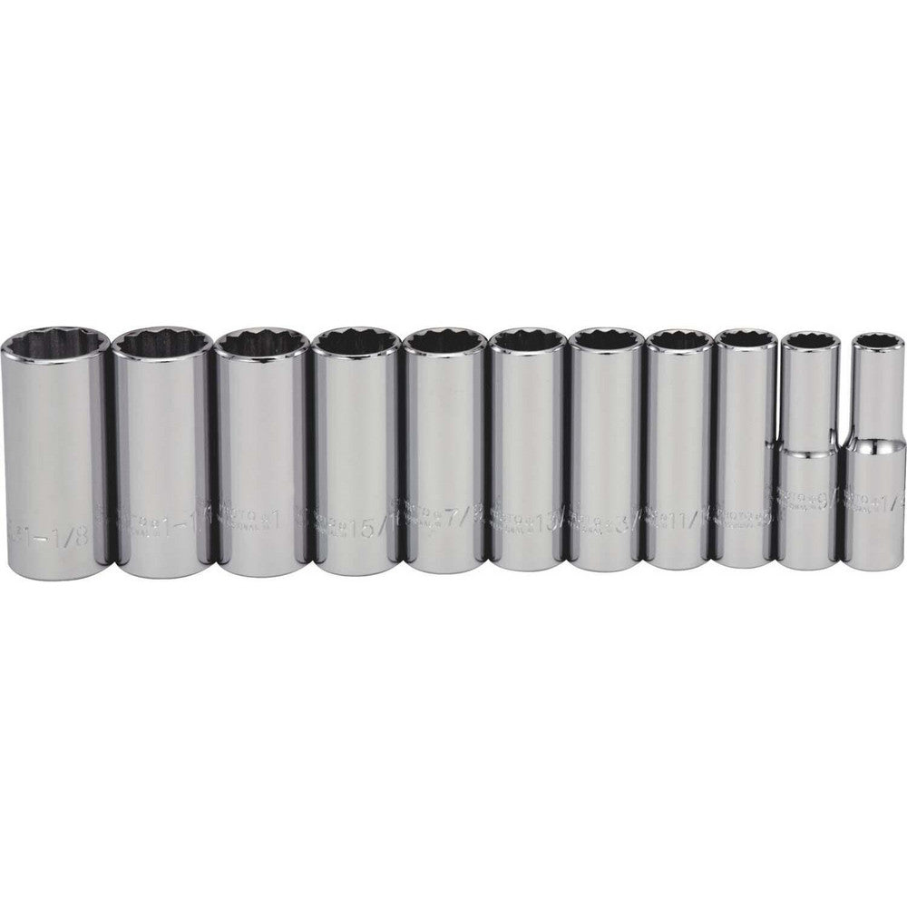 Proto J54104 Deep Socket Set 11 Pc, 1/2" Drive, 1/2 to 1-1/8" Socket