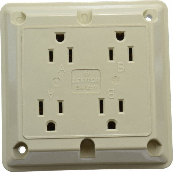 Leviton 1254-I Straight Blade Fourplex Receptacle NEMA 5-15R, 15 Amps, Self-Grounding