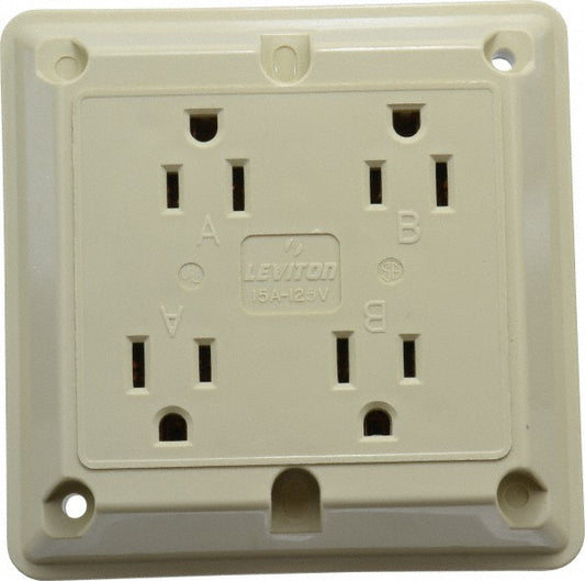Leviton 1254-I Straight Blade Fourplex Receptacle NEMA 5-15R, 15 Amps, Self-Grounding