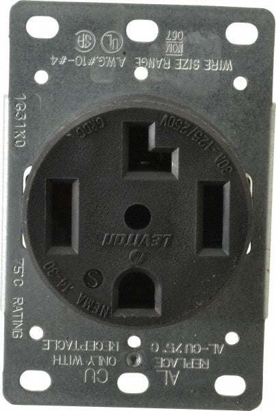 Leviton 278-S00 Straight Blade Single Receptacle NEMA 14-30R, 30 Amps, Self-Grounding