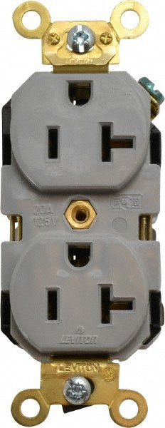 Leviton 5362-GY Straight Blade Duplex Receptacle NEMA 5-20R, 20 Amps, Self-Grounding