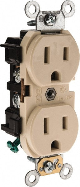 Leviton 5252-I Straight Blade Duplex Receptacle NEMA 5-15R, 15 Amps, Self-Grounding