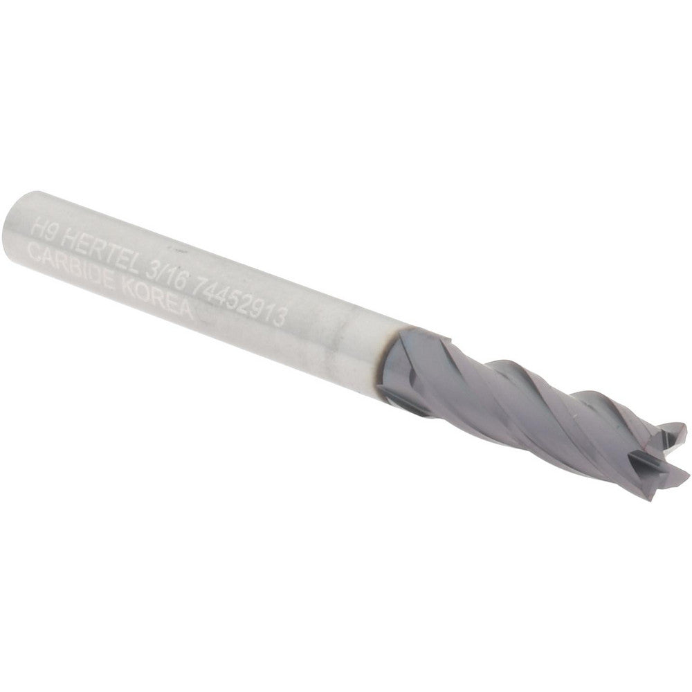 Hertel 74452913 Square End Mill 3/16" Dia, 5/8" LOC, 4 Flute, Solid Carbide