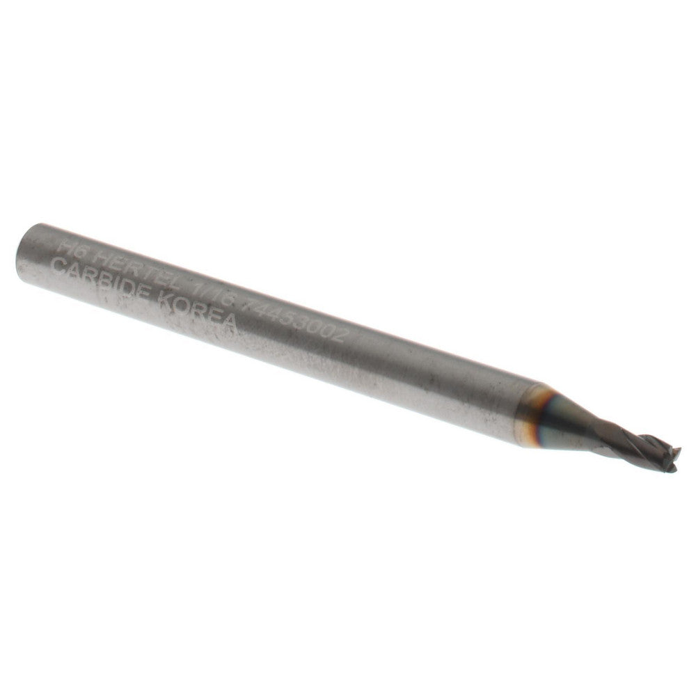 Hertel 74453002 Square End Mill 1/16" Dia, 1/8" LOC, 4 Flute, Solid Carbide