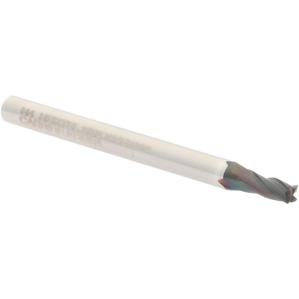 Hertel 74453010 Square End Mill 3/32" Dia, 3/16" LOC, 4 Flute, Solid Carbide