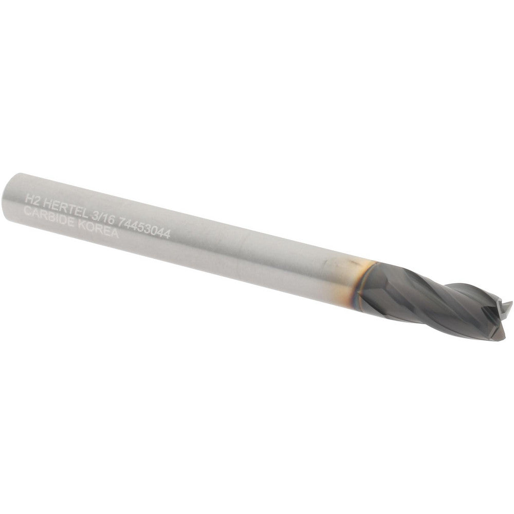 Hertel 74453044 Square End Mill 3/16" Dia, 3/8" LOC, 4 Flute, Solid Carbide
