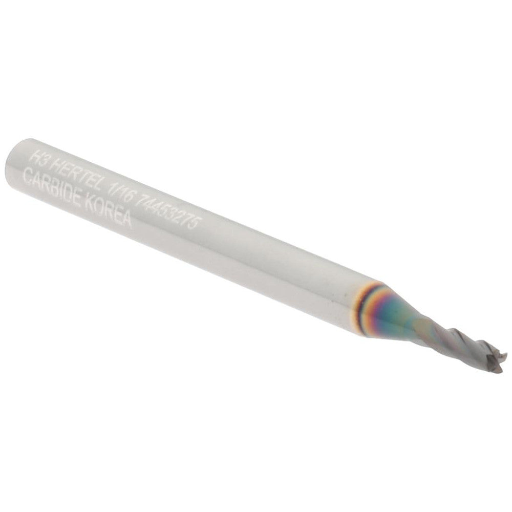 Hertel 74453275 Square End Mill 1/16" Dia, 3/16" LOC, 4 Flute, Solid Carbide