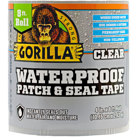 Gorilla Glue 107261 Waterproof Tape Width (Inch) 4in  Length (yd) 8ft  Thickness 29.5mil  Color Clear  Tensile Strength 15lb/in  Minimum Operating Temperature -70F