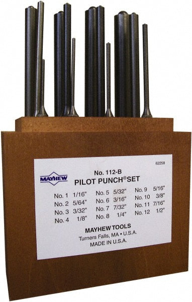 Mayhew 62258 Roll Pin Punch Set 12 Pc, 0.0625 to 0.5"