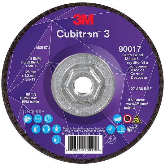 3M 7100313550 Depressed-Center Wheels Wheel Diameter (Inch) 5  Wheel Thickness (Inch) 5/32  Hole Thread Size 5/8-11  Wheel Type Type 27  Abrasive Material Precision Shaped Ceramic  Grit 36