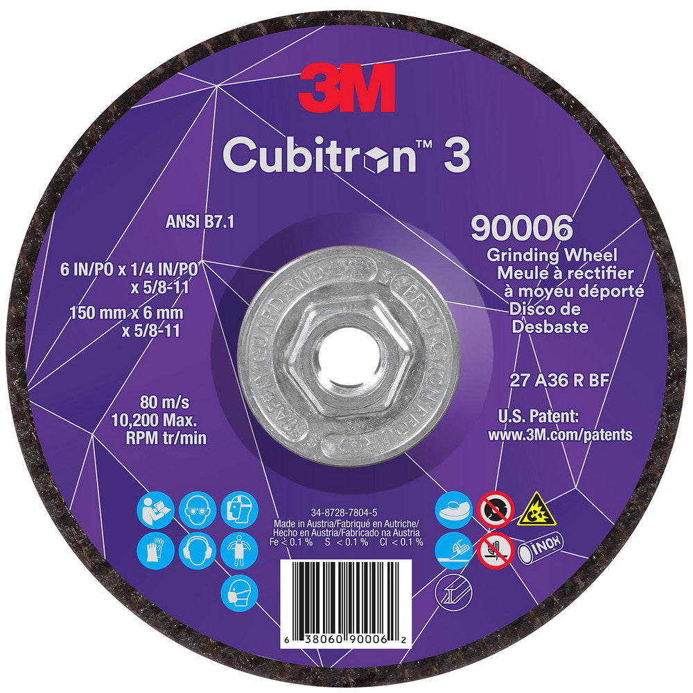 3M 7100312966 Depressed-Center Wheels Wheel Diameter (Inch) 6  Wheel Thickness (Inch) 1/4  Hole Thread Size 5/8-11  Wheel Type Type 27  Abrasive Material Precision Shaped Ceramic  Grit 36