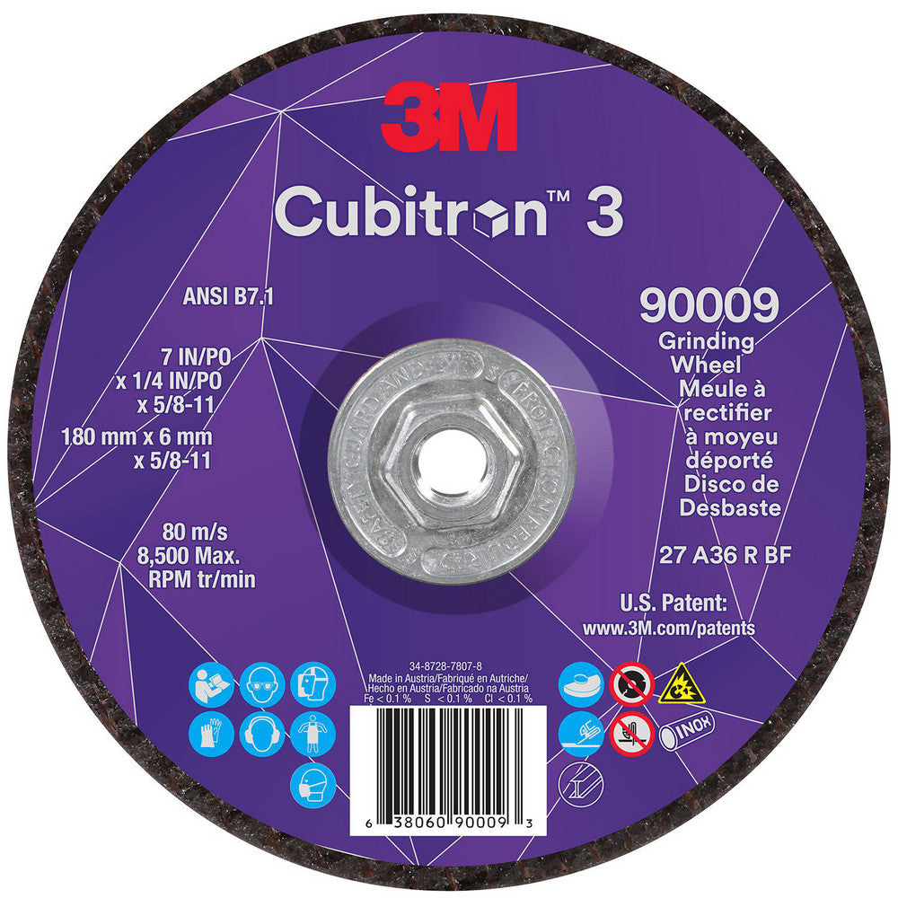3M 7100312965 Depressed-Center Wheels Wheel Diameter (Inch) 7  Wheel Thickness (Inch) 1/4  Hole Thread Size 5/8-11  Wheel Type Type 27  Abrasive Material Precision Shaped Ceramic  Grit 36