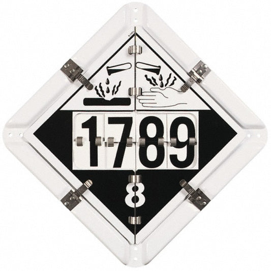 AccuformNMC PH5 DOT Flip Placards Placard Type Combination  Message/Graphic Message & Graphic  Legend Color Black White  Background Color White  Features 5 changeable placards with 4-digit changeable numbers Graffiti Proof Rust Proof UV Resistant