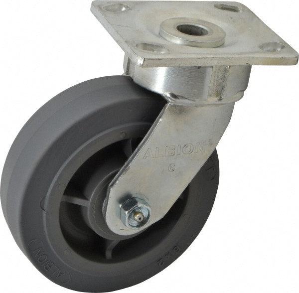 Albion 18XS06201S Swivel Top Plate Caster Soft Rubber, 6" Wheel Dia, 2" Wheel Width, 600 lb Capacity, 7-1/2" OAH