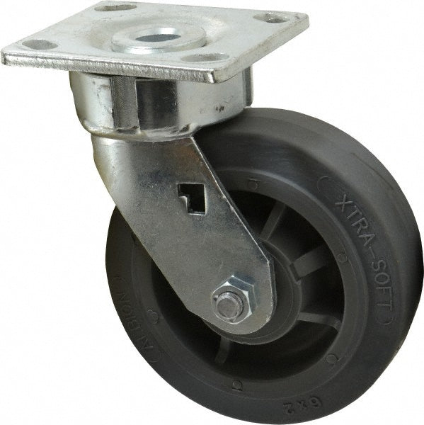 Albion 18XS06229S Swivel Top Plate Caster Soft Rubber, 6" Wheel Dia, 2" Wheel Width, 600 lb Capacity, 7-1/2" OAH