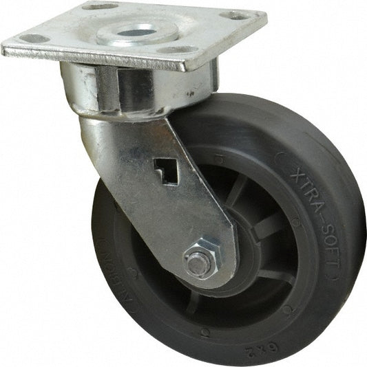Albion 18XS06229S Swivel Top Plate Caster Soft Rubber, 6" Wheel Dia, 2" Wheel Width, 600 lb Capacity, 7-1/2" OAH
