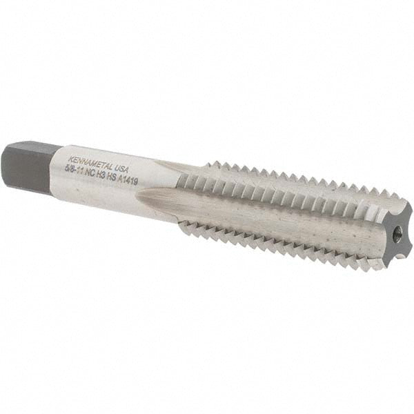Kennametal 1542893 Straight Flute Tap 5/8-11 UNC, 4 Flute, Bottoming Chamfer, 3B Class of Fit, High-Speed Steel, Bright/Uncoated Finish