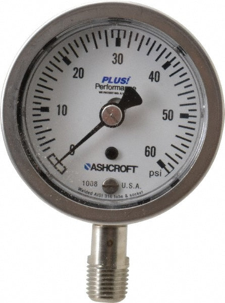 Ashcroft 95485XLL Pressure Gauge 2-1/2" Dial, 0 to 60 psi, 1/4" Thread, Lower Mount