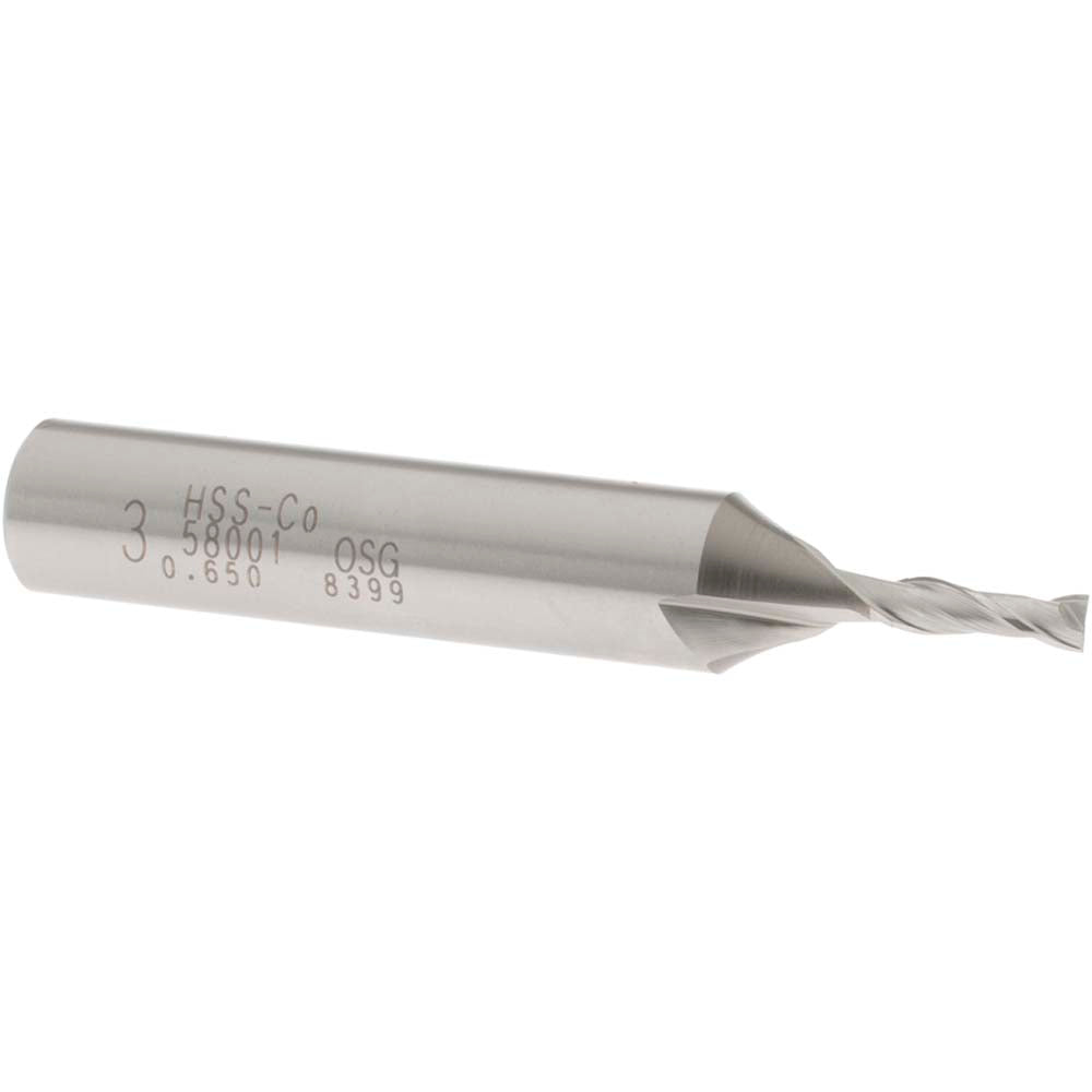 OSG 5800100 Square End Mill 0.1181'' Dia, 3/8'' LOC, 3/8'' Shank Dia, 2-5/16'' OAL, 2 Flutes, Cobalt