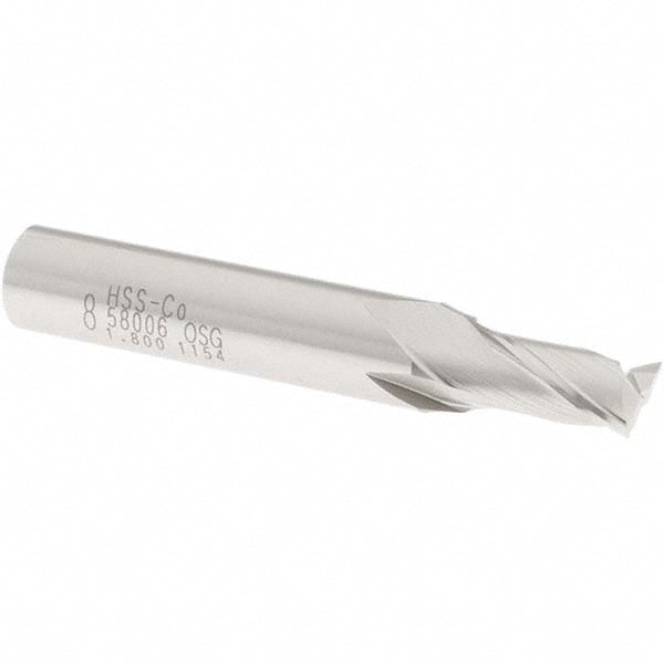 OSG 5800600 Square End Mill 0.315'' Dia, 9/16'' LOC, 3/8'' Shank Dia, 2-5/16'' OAL, 2 Flutes, Cobalt