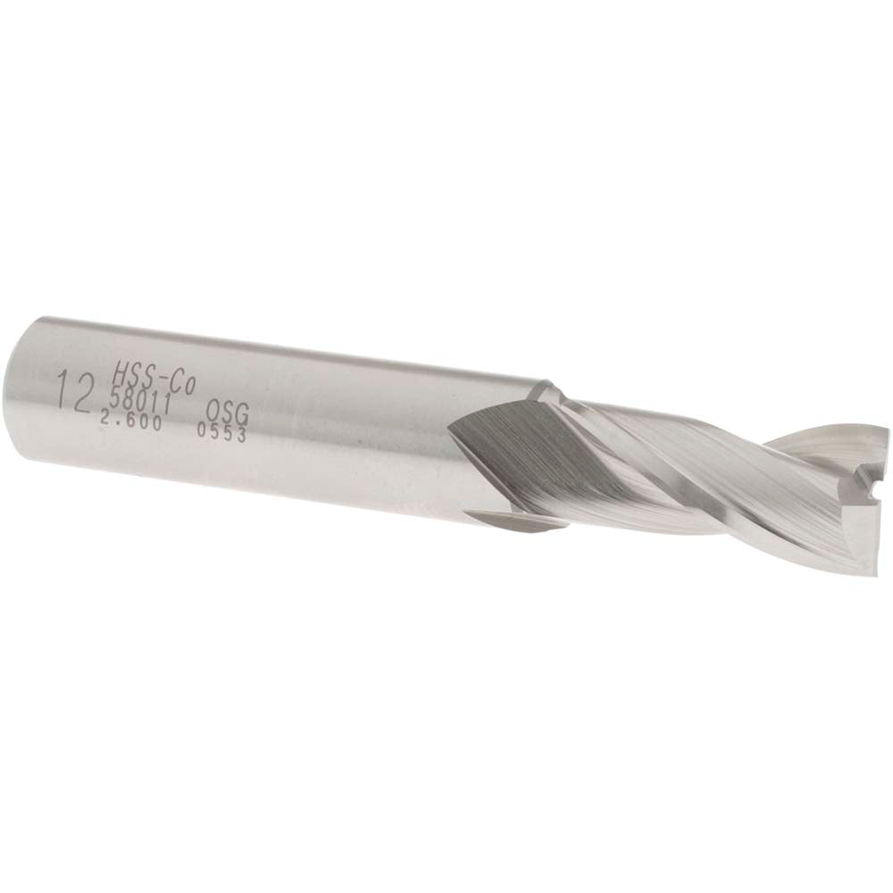 OSG 5801100 Square End Mill 0.4724'' Dia, 1'' LOC, 1/2'' Shank Dia, 3'' OAL, 2 Flutes, Cobalt