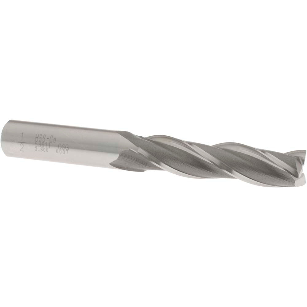 OSG 5361100 Square End Mill 1/2'' Dia, 2'' LOC, 1/2'' Shank Dia, 4'' OAL, 3 Flutes, Cobalt