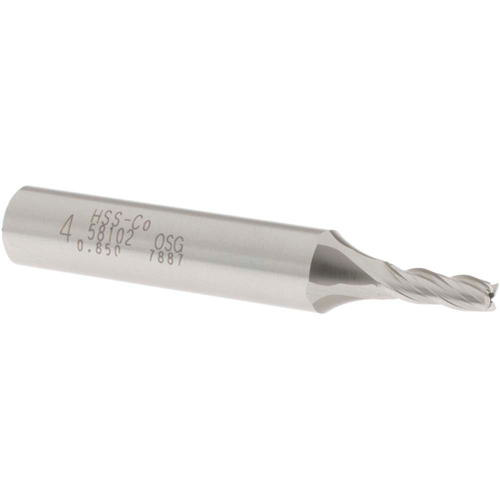OSG 5810200 Square End Mill 0.1575'' Dia, 7/16'' LOC, 3/8'' Shank Dia, 2-3/8'' OAL, 4 Flutes, Cobalt