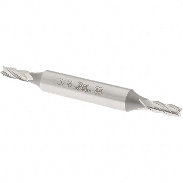 OSG 5430200 Square End Mill 3/16'' Dia, 1/2'' LOC, 3/8'' Shank Dia, 3-1/4'' OAL, 4 Flutes, Cobalt