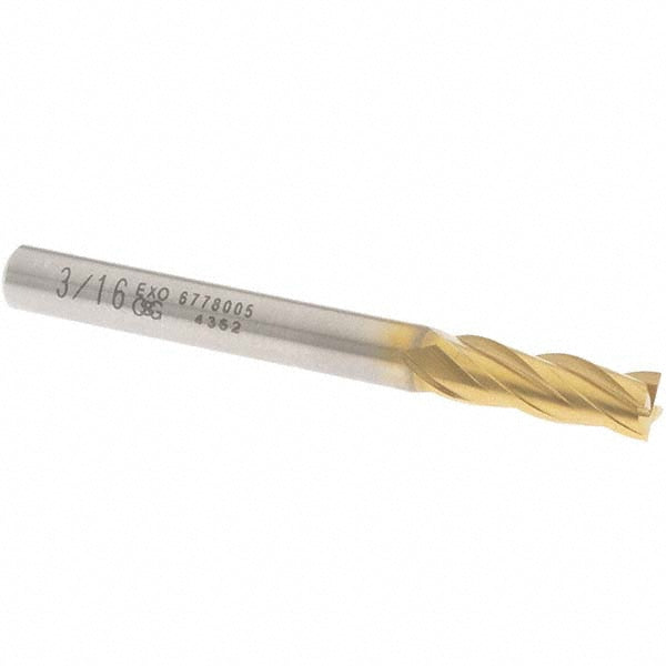 OSG 6778005 Square End Mill 3/16" Dia, 1/2" LOC, 4 Flute, Powdered Metal