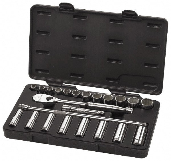 GEARWRENCH 80707 Deep Standard Socket Set 23 Pc, 1/2" Drive, 1/2 to 15/16" Socket