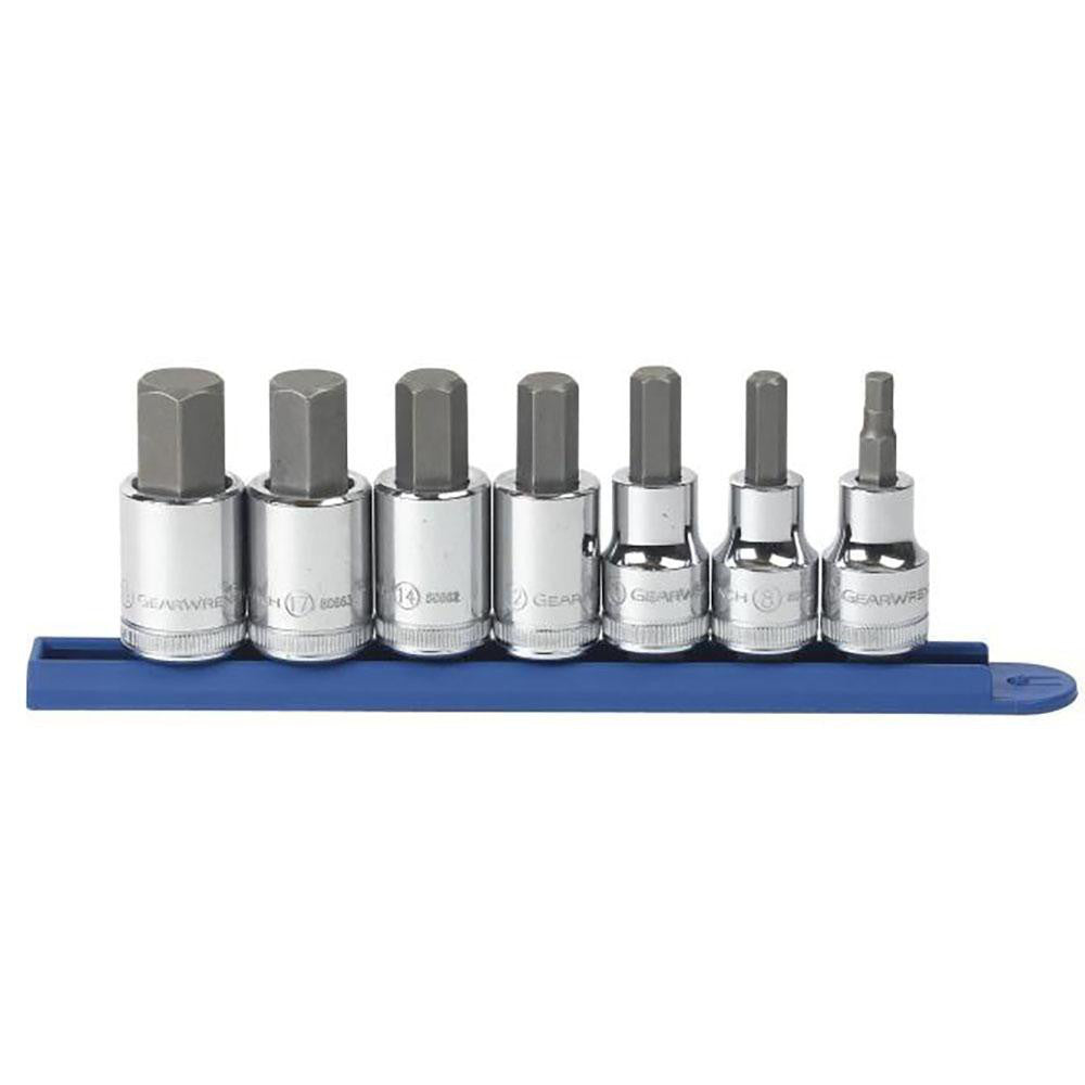 GEARWRENCH 80720 Hex Bit Socket Set 1/2" Drive, 7 Pc, 6 to 19 mm Hex