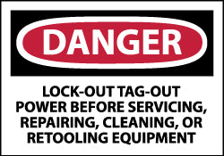 AccuformNMC D303AP Accident Prevention Label "Danger - Lock Out, Tag-out Power Before Servicing, Repairing, Cleaning, or Retooling Equipment", Rectangle, 5" Wide, 3" High