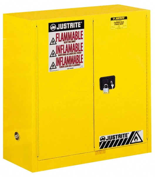 Justrite Mfg. Company 893000 Standard Cabinet Manual Closing & Self-Closing, 1 Shelf, Yellow