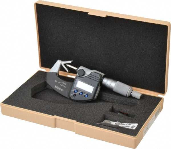 Mitutoyo 314-351-32 0.05 to 0.6 Inch Measurement, Accuracy Up to 4 micro m, 3 Flutes Measured, Ratchet Stop Thimble, Electronic V Anvil Micrometer