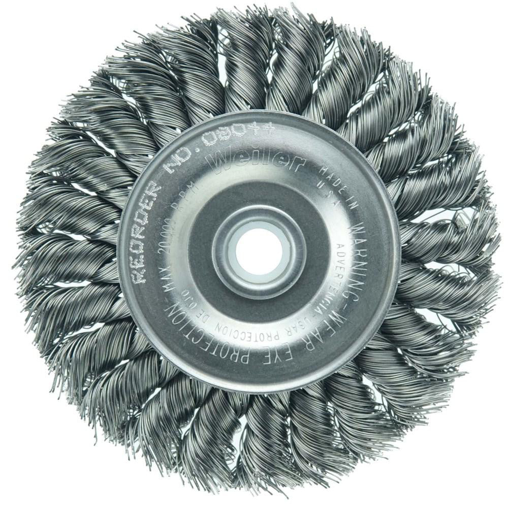 Weiler 08064 Wheel Brush 4" Wheel Dia, 1/2" Face Width, 0.0200" Wire Dia, Knotted