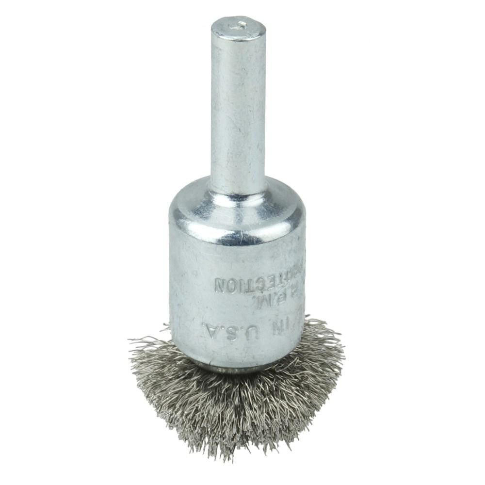 Weiler 10042 End Brushes 1" Dia, Stainless Steel, Crimped Wire
