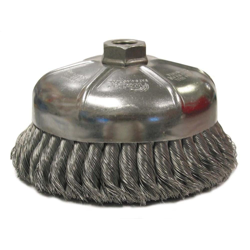 Weiler 12396 Cup Brush 6" Dia, 0.035" Wire Dia, Steel, Knotted