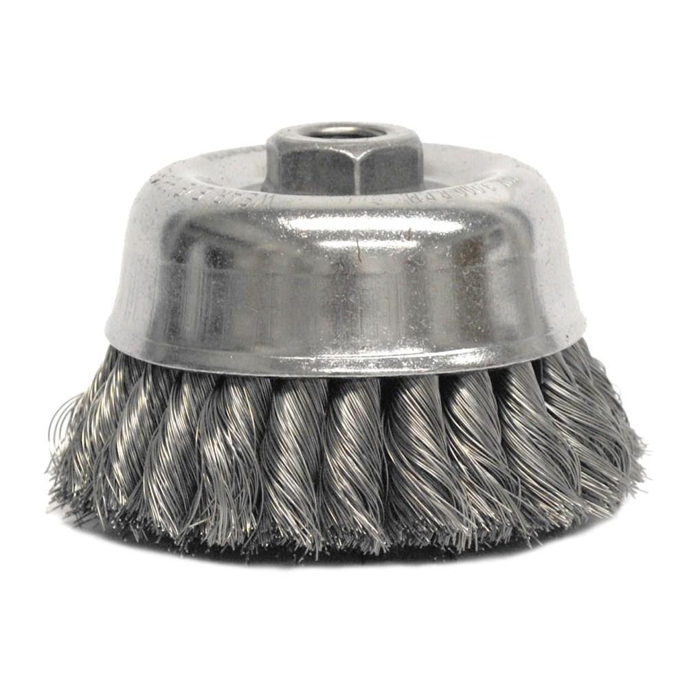 Weiler 12756 Cup Brush 4" Dia, 0.014" Wire Dia, Steel, Knotted