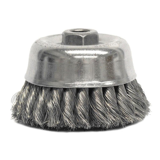 Weiler 12756 Cup Brush 4" Dia, 0.014" Wire Dia, Steel, Knotted