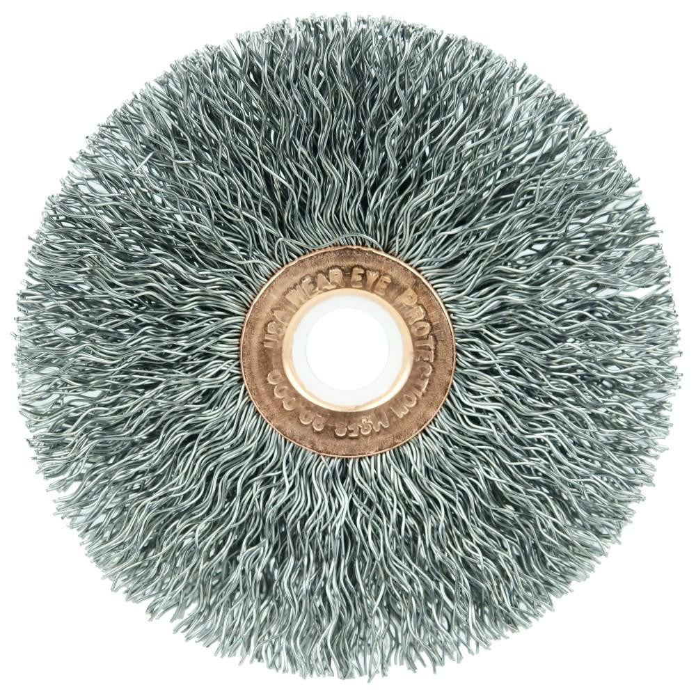 Weiler 15573 Wheel Brush 3" Wheel Dia, 5/8" Face Width, 0.0140" Wire Dia, Crimped
