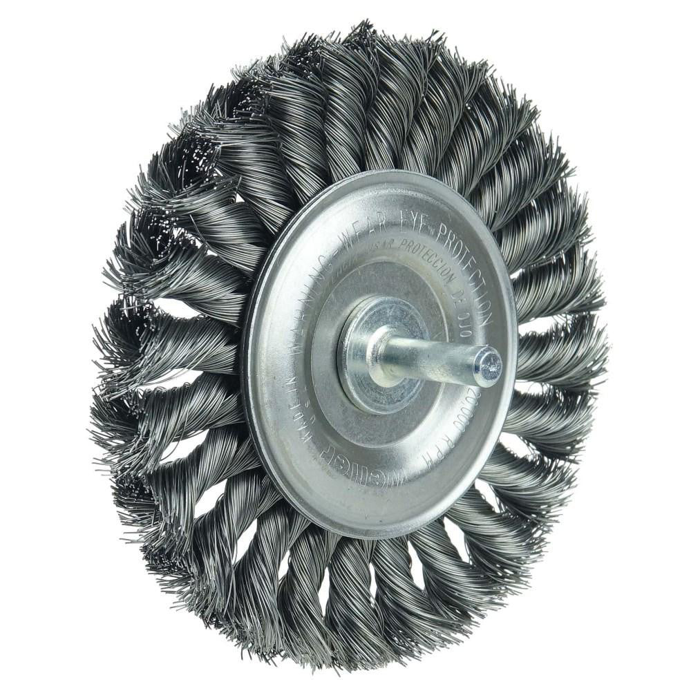 Weiler 17686 Wheel Brush 4" Wheel Dia, 1/2" Face Width, 0.0118" Wire Dia, Knotted