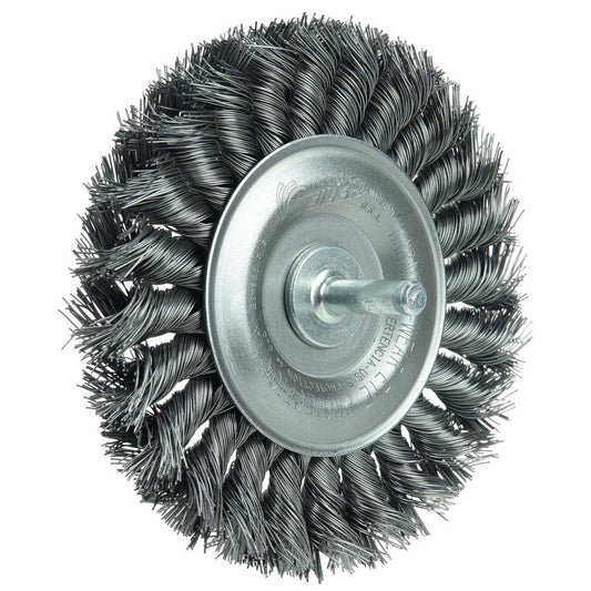 Weiler 17689 Wheel Brush 4" Wheel Dia, 1/2" Face Width, 0.0200" Wire Dia, Knotted