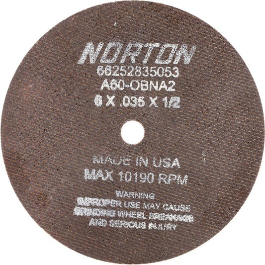 Norton 66252835053 Cutoff Wheel 6" Dia, 0.035" Thick, 1/2" Hole, Aluminum Oxide