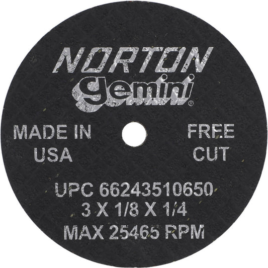Norton 66243510650 Cut-Off Wheel 3" Dia, 1/8" Thick, 1/4" Hole, Aluminum Oxide