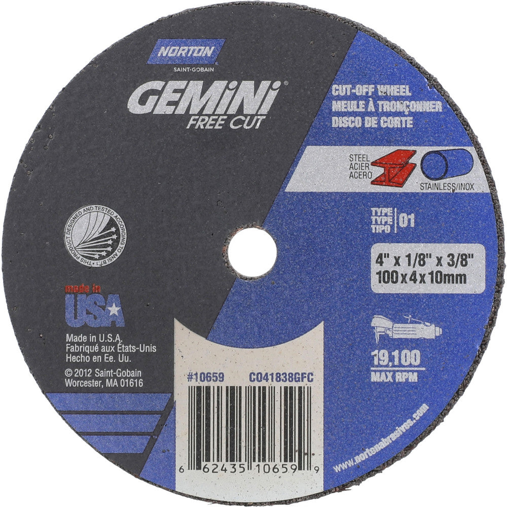 Norton 66243510659 Cut-Off Wheel 4" Dia, 1/8" Thick, 3/8" Hole, Aluminum Oxide