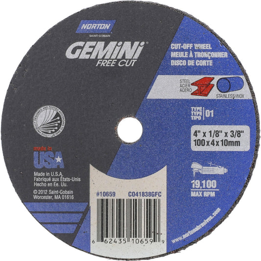 Norton 66243510659 Cut-Off Wheel 4" Dia, 1/8" Thick, 3/8" Hole, Aluminum Oxide