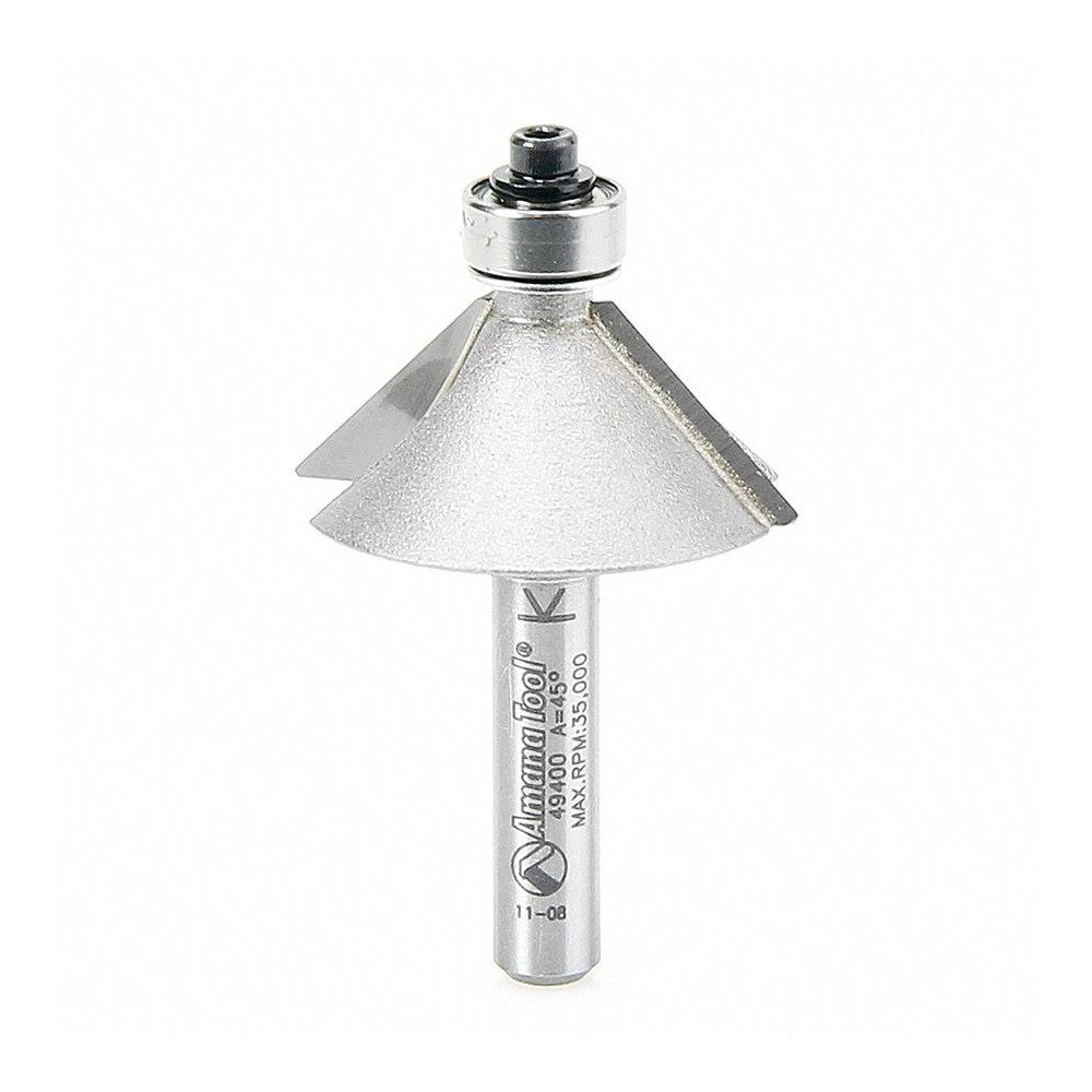 Amana Tool 49400 1-1/4" Diam, 1/2" LOC, 2 Flute Carbide-Tipped Edge Profile Chamfer Router Bit