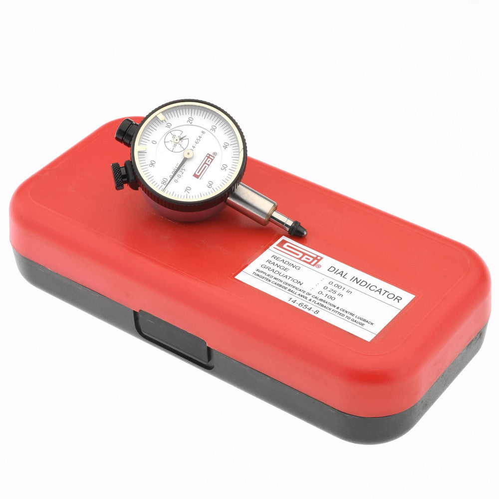 SPI 14-654-8 Dial Drop Indicator 0.25" Range, 1-100 Dial Reading, 0.001" Graduation, 1-1/2" Dial Dia