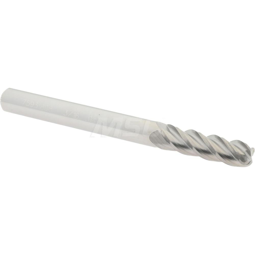 Accupro 75931808 Corner Radius End Mill 3/16" Dia, 5/8" LOC, 0.045" Radius, 4 Flutes, Solid Carbide