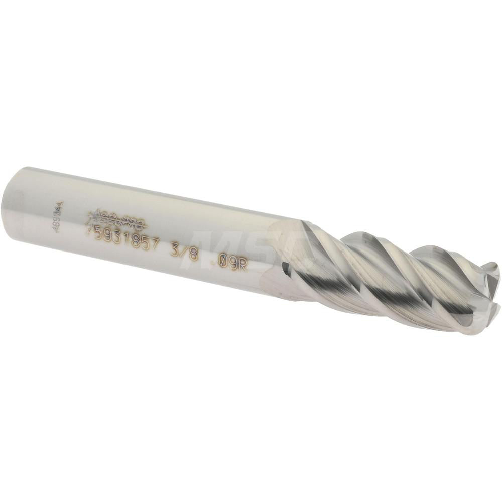 Accupro 75931857 Corner Radius End Mill 3/8" Dia, 7/8" LOC, 0.09" Radius, 4 Flutes, Solid Carbide